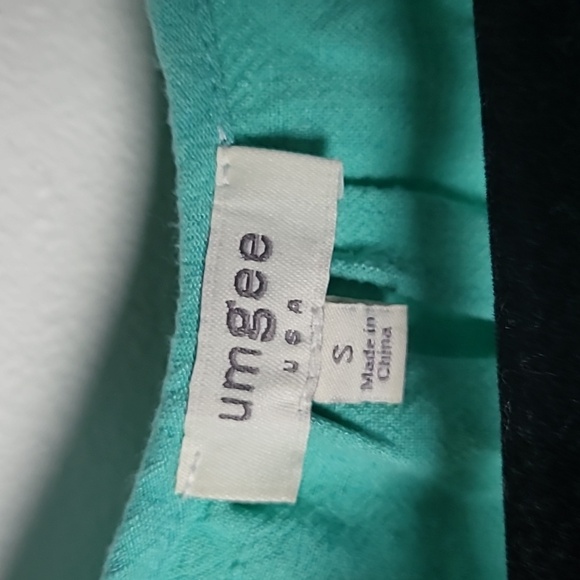 Umgee Green Linen Blend Raw Hem Flutter Sleeve Mini Dress Size Small - Picture 3 of 4